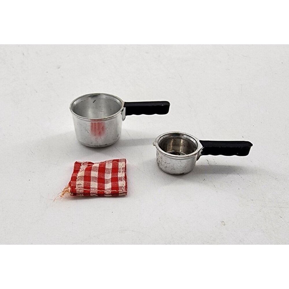 Vtg 60s Barbie 2 Silver Pots/1 Pot Holder Learns To Cook #1634 Hostess Set #1034